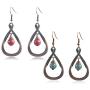 ZRosse 2 Pairs Boho Handmade Vintage Hollow Teardrop Turquoise Dangle Drop Earrings Sets for Women Girls Unique Retro Bronze Statement Jewelry Gifts