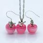 Uloveido Apple Necklace and Earrings Set for Women Girls Cute Apple Jewelry Set for Teacher Mom YL007