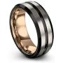 Midnight Rose Collection Tungsten Wedding Band Ring 8mm for Men Women 18k Rose Yellow Gold Plated Bevel Edge Black Grey Brushed Polished