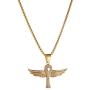 Asalways Stainless Steel Gold-Plated Coptic Ankh Cross Necklace Ancient Egypt Cross Angel Wing Pendant