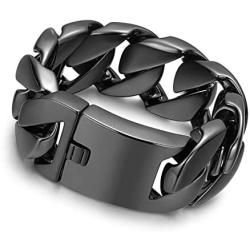 ROWIN&CO Jewelry Huge 32mm Mens Chunky Bracelet Black Heavy Sturdy 316L Stainless Steel Cuban Chain with Box Lock Clasp, 9.5 Inch/10.5 oz