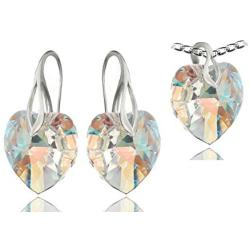 Royal Crystals Sterling Silver 925 Heart-Shaped Love Heart Drop Dangling Earrings made with Blue Aurora Borealis Swarovski Crystals, 18 inches