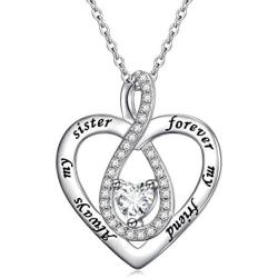 DAOSHANG 925 Sterling Silver Always My Sister Forever My Friend Infinity Heart Pendant Necklace for Women Friendship Gift