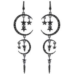 MINIDUO Moon and Star Drop Earrings Exaggerated Fashion Long Drop Dangle Stud Drop Earrings for Women Girls