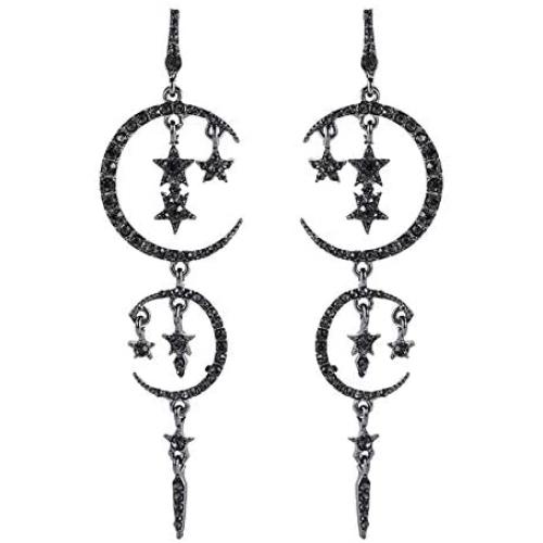 MINIDUO Moon and Star Drop Earrings Exaggerated Fashion Long Drop Dangle Stud Drop Earrings for Women Girls