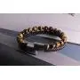 HASKARE Mens Bead Leather Bracelet, Tiger Eye Black Obsidian Braided Genuine Leather Beads Bracelet with 316L Stainless Steel Magnetic Closure for Men