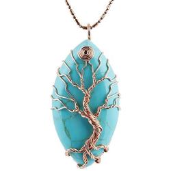 SUNYIK Oval Stone Tree of Life Necklace,HandmadeHealing Crystal Wire Wrapped Pendant Jewelry for Unisex