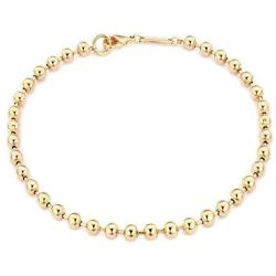 Mevecco Gold Beaded Bracelets,18K Gold Plated Handmade Cute Satellite Diamond Cut Oval and Round Beads Rope Chain Dainty Bracelet for Women