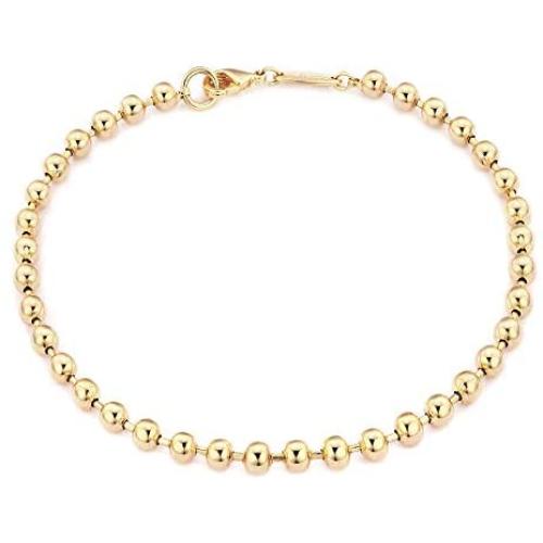 Mevecco Gold Beaded Bracelets,18K Gold Plated Handmade Cute Satellite Diamond Cut Oval and Round Beads Rope Chain Dainty Bracelet for Women