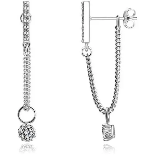 Sterling Silver Bar Stud Earrings Chain Dangle Thread Drop Cool Simple Round Cubic Zirconia for Valentines Anniversary Birthday Gifts Jewelry for Girl Teen Women Mom