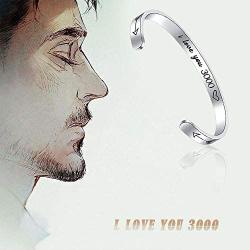 SUNSH I Love You 3000 Cuff Bracelet for Women Teen Girls Boy Valentine Friends Iron Man Gift Card Comic Movie Inspired Gift Avengers Endgame Tony Stark Fan Lover Gift