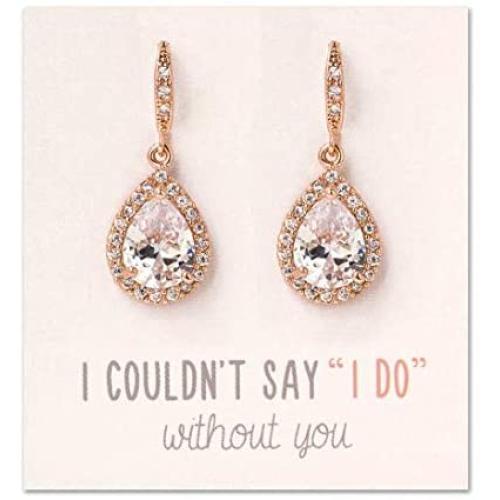 A+O Wedding Bridesmaids Gift Drop Dangle Earrings or Jewelry set in Silver, Yellow Gold, Rose Gold