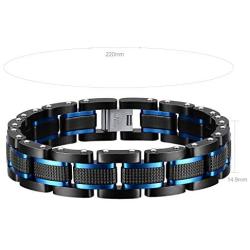Holizaly Mens Stainless Steel Two Tone Square Link Bracelet, Black and Blue Ion Plated Black