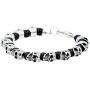 Blackjack Jewelry Mens Genuine Gemstone Stainless Steel Skeleton Skull Punk Beaded Hand Bracelet With Cuff Hook Clasp