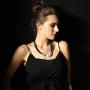 Vintage Black Leather Chokers chunky Necklace for women with Silver large pendant Jewelry