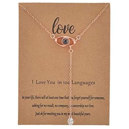 Howoon Evil Eye Necklace Valentines-Day Chain Blue Eyes Amulet Pendant Necklace Protection Adjustable Delicate Jewelry Gift for Women Girls