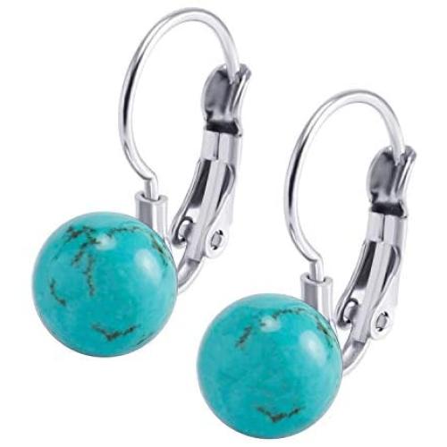 555Jewelry Womens Stainless Steel Bead Ball Round Dangle Drop Leverback Earrings