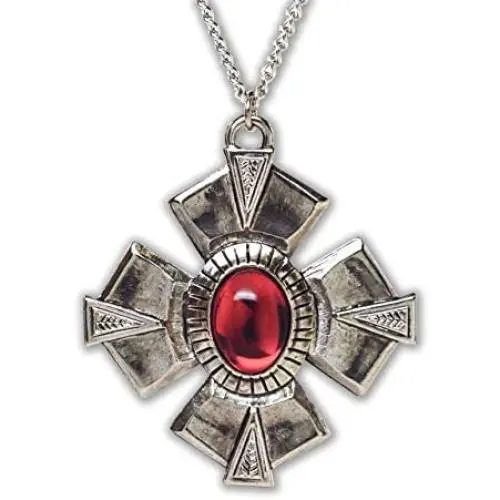 Medallion with Red Stone Medieval Renaissance Silver Finish Pendant Necklace Medallion with Red Stone Medieval Renaissance Silver Finish Pendant Necklace
