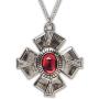 Medallion with Red Stone Medieval Renaissance Silver Finish Pendant Necklace
