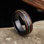 King Will 8mm Black Tungsten Carbide Wedding Band Acacia Mangium Opal Inlay Deisgn with Polished Edge