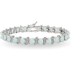 Sterling Silver Genuine, Created or Simulated Gemstone Oval and S Tennis Bracelet