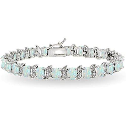 Sterling Silver Genuine, Created or Simulated Gemstone Oval and S Tennis Bracelet