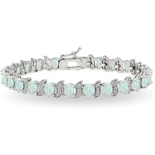 Sterling Silver Genuine, Created or Simulated Gemstone Oval and S Tennis Bracelet
