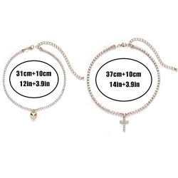 Masiter Sparkly Rhinestone Tennis Necklace Layered Heart Cross Pendant Choker Dainty Chain Birthday Party Costume Jewelry for Women and Girls (style 1)