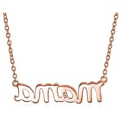 MAMA Word Name Plate Talk Station Pendant Necklace For Mother For Wife Women 14K Rose Gold Plated 925 Sterling Silver