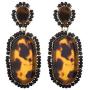 Nicole Miller New York Leopard Print Oblong Shaped Acrylic Black Beads Fashion Dangle Earrings
