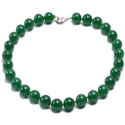 JYXJEWELRY Fashion Jade Necklace 12mm Green Malay Jade Necklace Round Beads Gemstone Jewelry For Women 18''