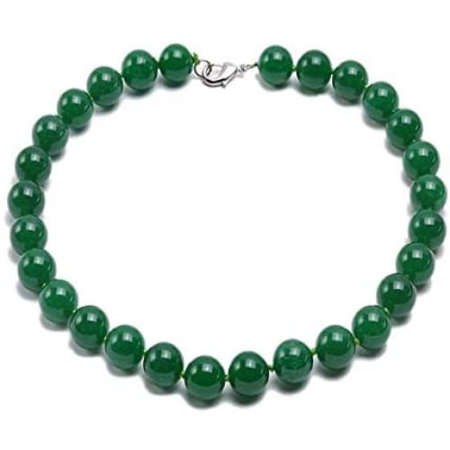 JYXJEWELRY Fashion Jade Necklace 12mm Green Malay Jade Necklace Round Beads Gemstone Jewelry For Women 18''