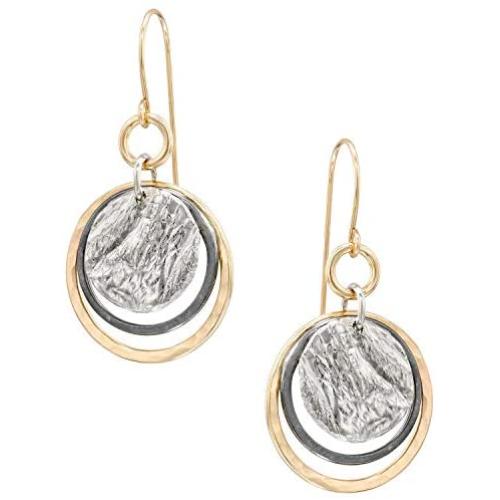 Graduated Circles 925 Sterling Silver and 14k Gold Filled Multi Hoops Dangle Earrings