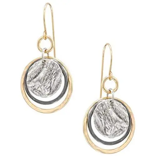 Graduated Circles 925 Sterling Silver and 14k Gold Filled Multi Hoops Dangle Earrings