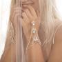 BERYUAN Trendy Gold Boho Gypsy Crystal Layered Hand Harness Bangle Chain Link Finger Ring Bracelet Beach Wedding Party Jewelry For Women and Girls (gold)