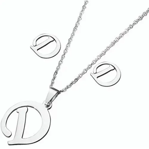 TGLS Stainless Steel A-Z Initial Letter Necklace and Earrings Set Alphabet Monogram Capital Name Pendant Jewelry Set for Women Girls TGLS Stainless Steel A-Z Initial Letter Necklace and Earrings Set Alphabet Monogram Capital Name Pendant Jewelry Set for Women Girls