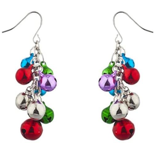 Lux Accessories Silver Tone Christmas X-Mas Jingle Bells Chandelier Earrings