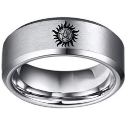 Sping Jewelry Supernatural Ring Dean Anti-Possession Symbol Silver Titanium Steel Flat Band Rings