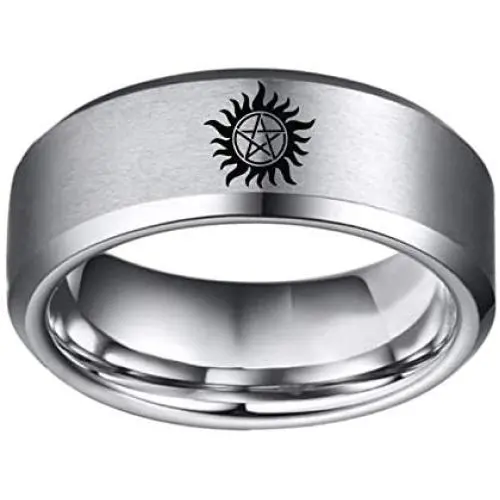 Sping Jewelry Supernatural Ring Dean Anti-Possession Symbol Silver Titanium Steel Flat Band Rings Sping Jewelry Supernatural Ring Dean Anti-Possession Symbol Silver Titanium Steel Flat Band Rings
