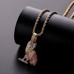 Moca Jewelry Hip Hop Iced Out Bling Personality Owl Pendent 18K Gold Plated Chain Necklace for Men Women