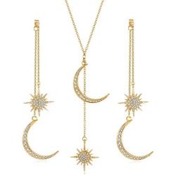 Feximzl Fashion Shiny Crystal Star Moon White Gold Color Drop Earrings Jewelry for Women Earring Jackets