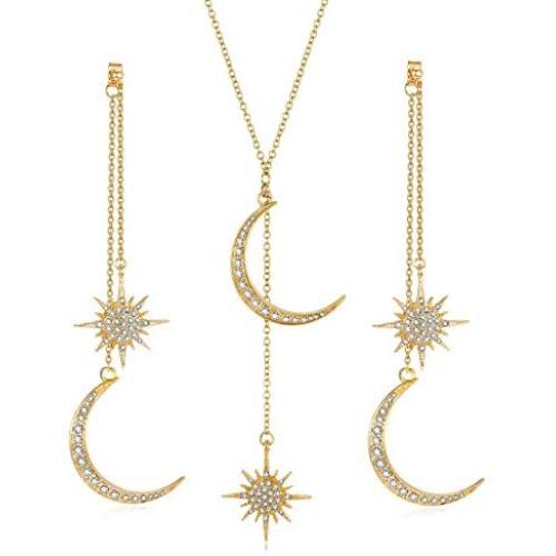 Feximzl Fashion Shiny Crystal Star Moon White Gold Color Drop Earrings Jewelry for Women Earring Jackets