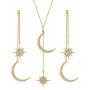 Feximzl Fashion Shiny Crystal Star Moon White Gold Color Drop Earrings Jewelry for Women Earring Jackets