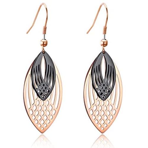 Rose Gold Hollow Leaf Dangle Earrings,Stainless Steel Dangle Drop Earrings for Women Girls Christmas Valentines Day Jewelry