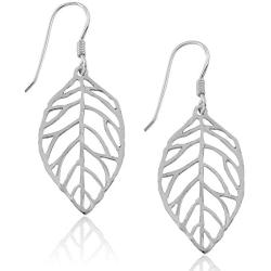 MIMI Sterling Silver Cut Out Leaf Drop Dangle Earrings