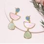 Multi Colorblock Geomtric Frame with Acrylic Gem Tear Drop Statement Earrings