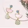 Multi Colorblock Geomtric Frame with Acrylic Gem Tear Drop Statement Earrings