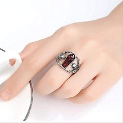 HSQYJ Punk Silver Skull Bat Ring Gothic Vampire Bloody Red Enamel Coffin Rings Mens Womens Metal Rock Biker Bands Fashion Jewelry