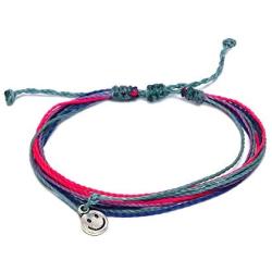 Mia Jewel Shop Smiley Face Silver Charm Multi Strand String Pull Tie Multicolored Bracelet