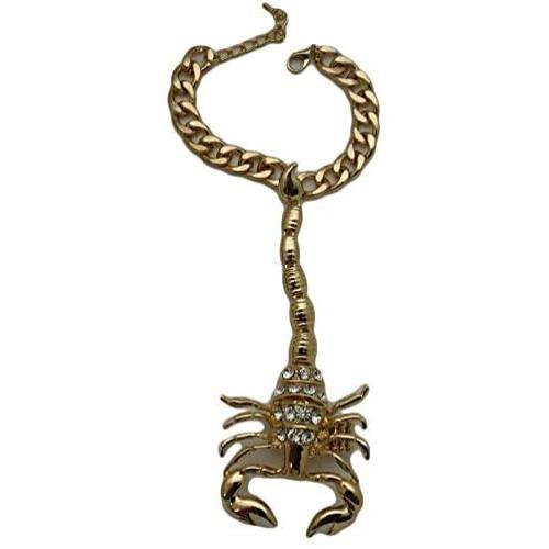 TFJ Women Fashion Jewelry Hand Chain Metal Long Scorpion Wrist Bracelet Slave Ring Gold